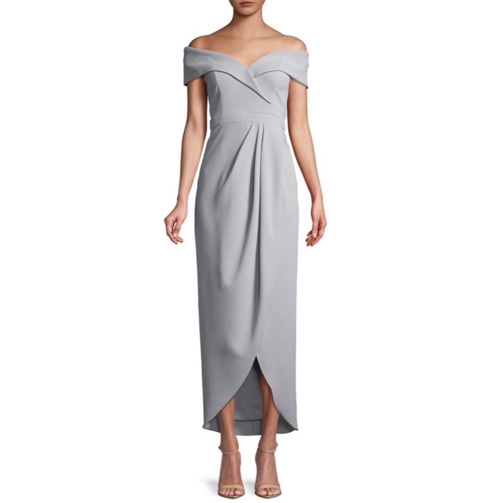 Xscape Off The Shoulder Midi Light Blue Dress Sz10
